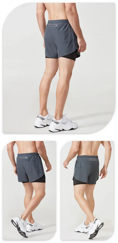Men Fitness Built-in pocket sports Shorts Summer 2 In 1 Quick Dry Gym Beach shorts Running Double-deck Shorts Outdoor sweatpants