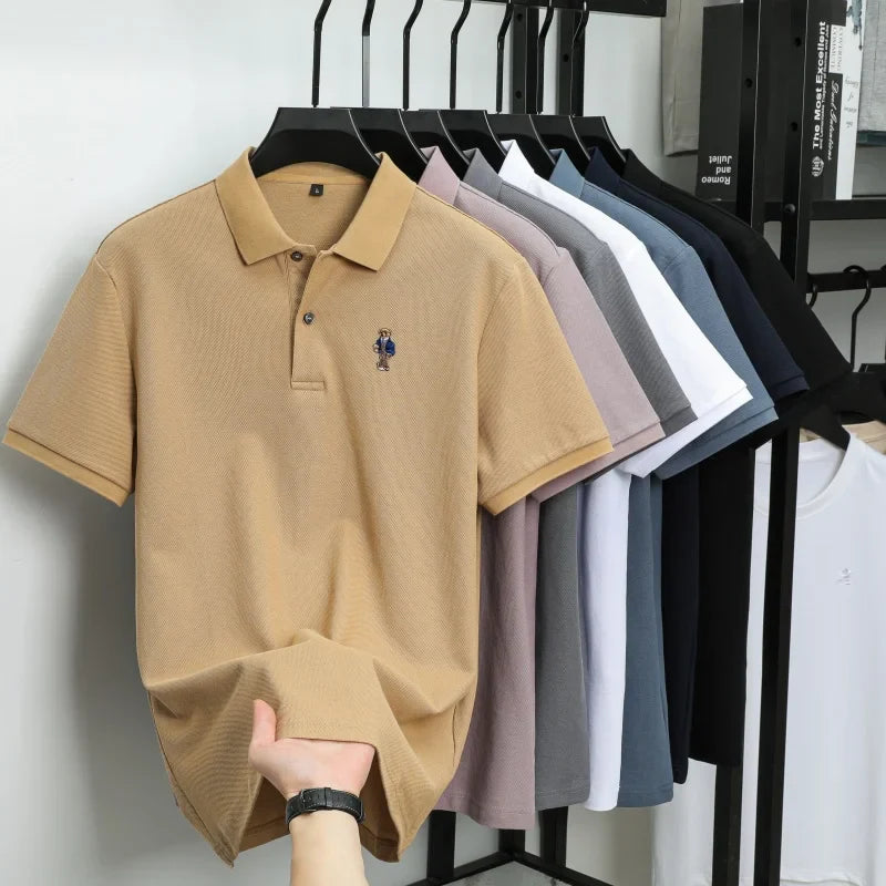 100% pure cotton T-shirt for summer new men's shortsleeved comfortable breathable polo shirt exquisite teddy bear embroidery top