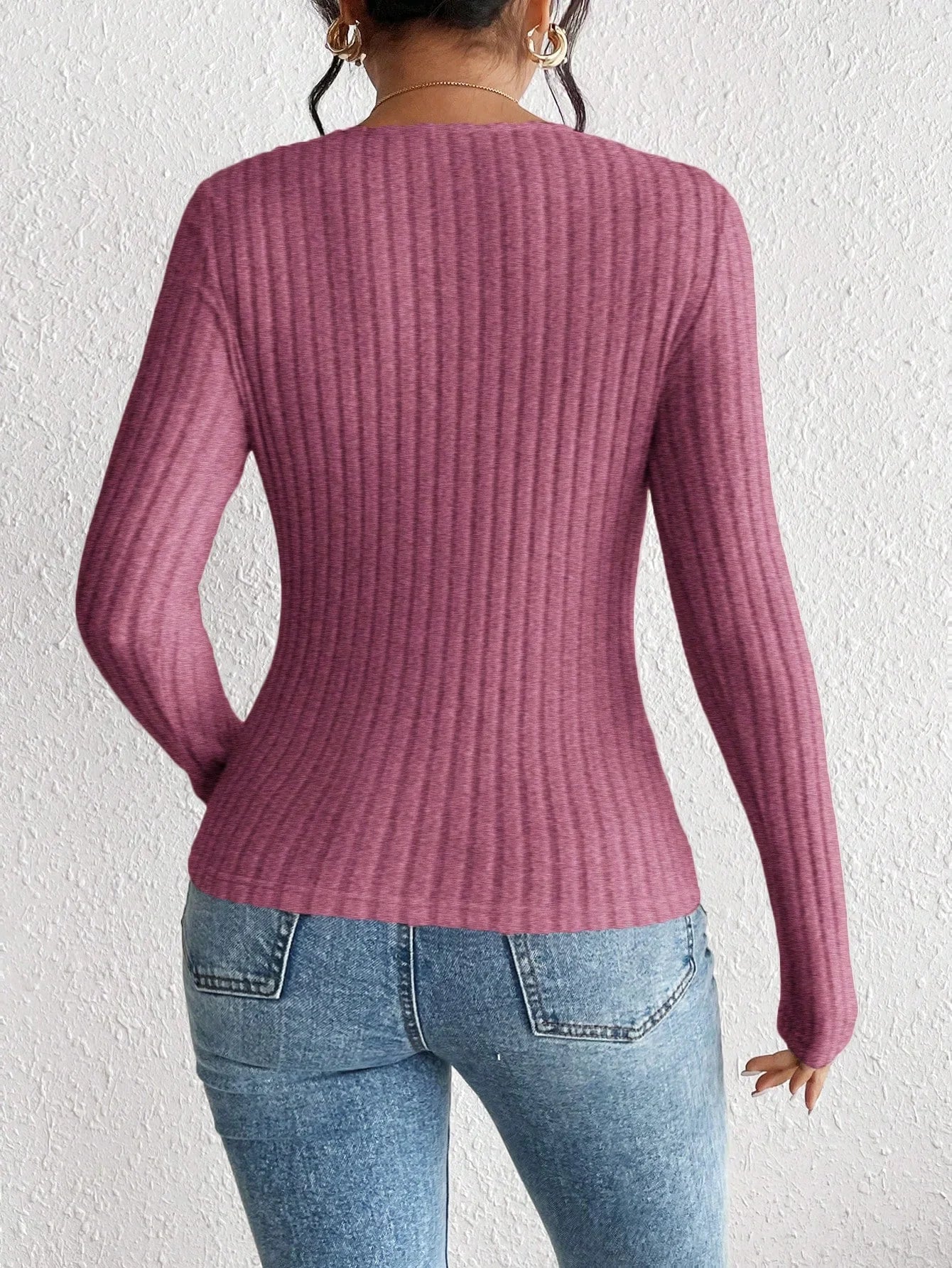 Autumn and winter fashion diamond collar knitted bottom shirt, women's casual long-sleeved tops, knitted long-sleeved T-shirt