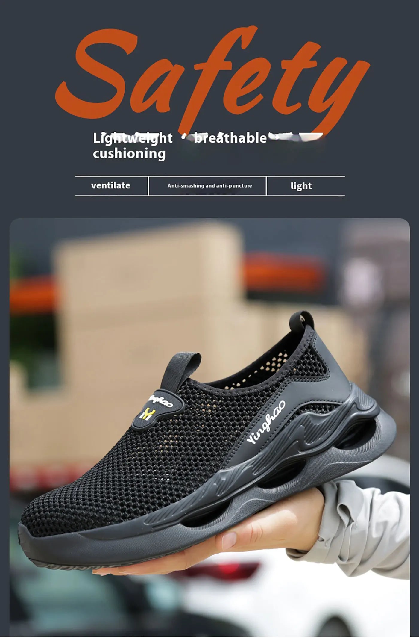 Lightweight safety shoes with large mesh, breathable, odor resistant, impact resistant, puncture resistant, and soft work shoes