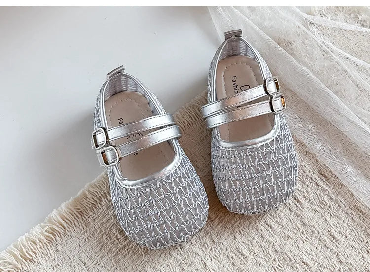 Girls Mesh Sandals Soild Color Versatile Kids Flat Shoes Double Hook&loop 2026 Summer New Children Princess Shoes Korean Style