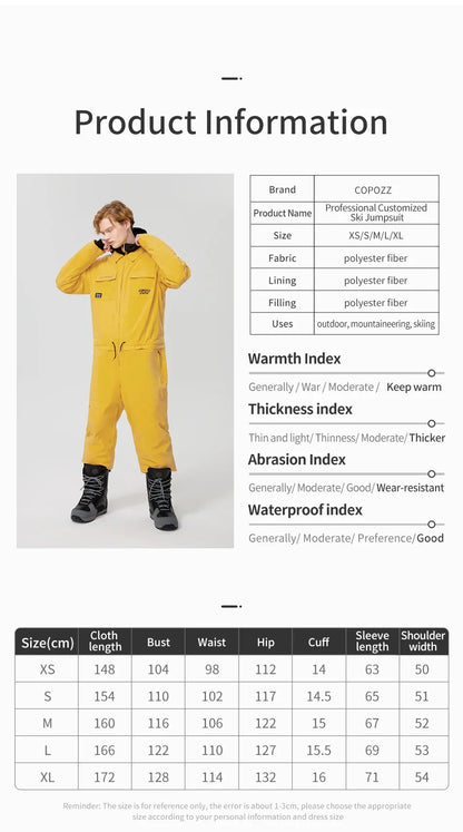 Thick Men Women One-Piece Ski Jumpsuit Outdoor Sports Snowboard Jacket Warm Jump Suit Waterproof Winter Clothes Overalls Hooded