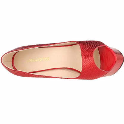 Women Sandals Sexy Pumps Patent Leather Platform Crocodile Pattern 14cm High Heels Peep Toe Stilettos Party Dress Wedding Shoes