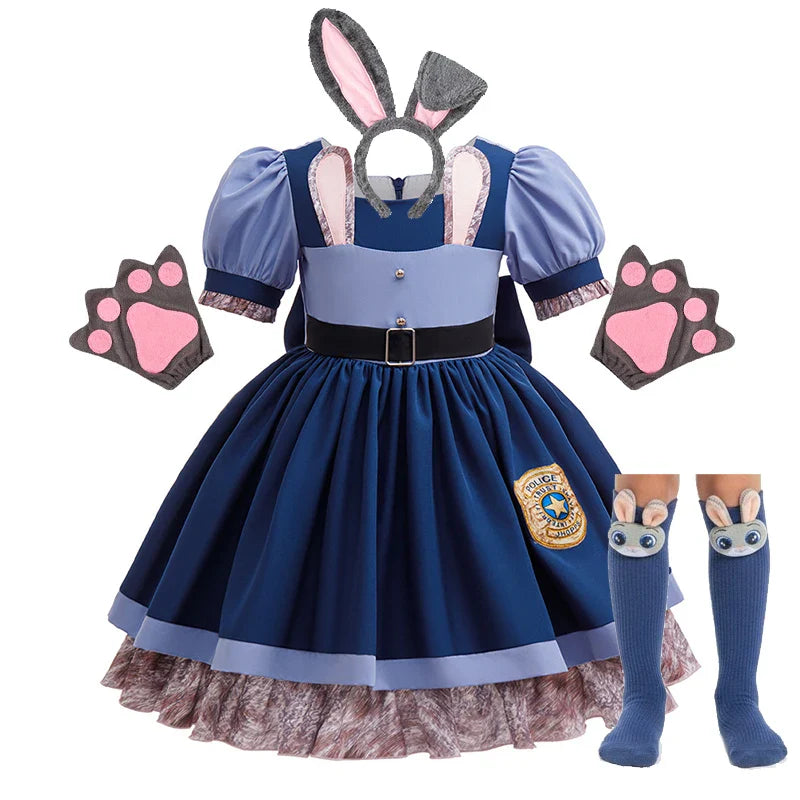 Zootopia Judy Bunny Costume Cosplay for Girls Dress Carnival Party Clothes Disguise Cartoon Zoo Roleplay Fantasia Outfits