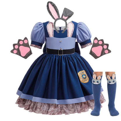 Zootopia Judy Bunny Costume Cosplay for Girls Dress Carnival Party Clothes Disguise Cartoon Zoo Roleplay Fantasia Outfits