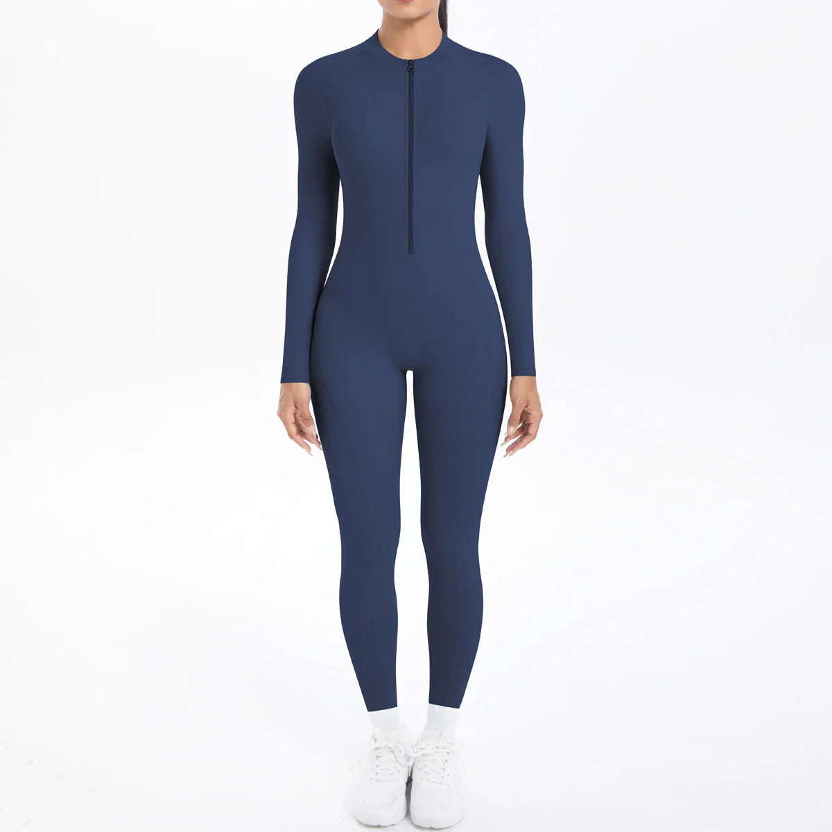 Solid Color Bodysuits for Woman's Backless Long Sleeved Zipper Yoga Jumpsuits High Dtrength Workout Sports Fitness Clothing Set
