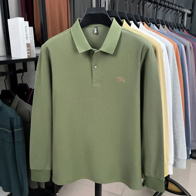 100% cotton long sleeve polo shirt spring and autumn fashion casual luxury brand exquisite embroidery lapel T-shirt new men wear