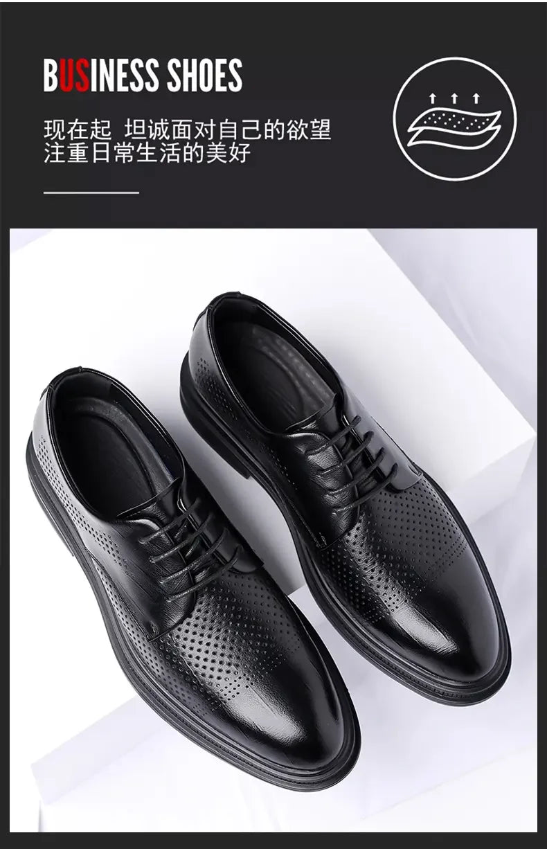 Men's 6cm/8cm Height Increase Breathable Hollow Out Oxford Dress Shoes Leather Formal Business Wedding Groom Shoes for Summer