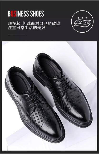 Men's 6cm/8cm Height Increase Breathable Hollow Out Oxford Dress Shoes Leather Formal Business Wedding Groom Shoes for Summer