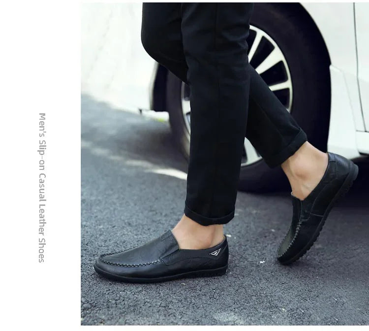 Sapatos Casuais Masculinos de Couro Genuíno Marca de Luxo Mocassins Masculinos Respiráveis Slip-on Sapatos de Condução Pretos Tamanhos Grandes 37-47
