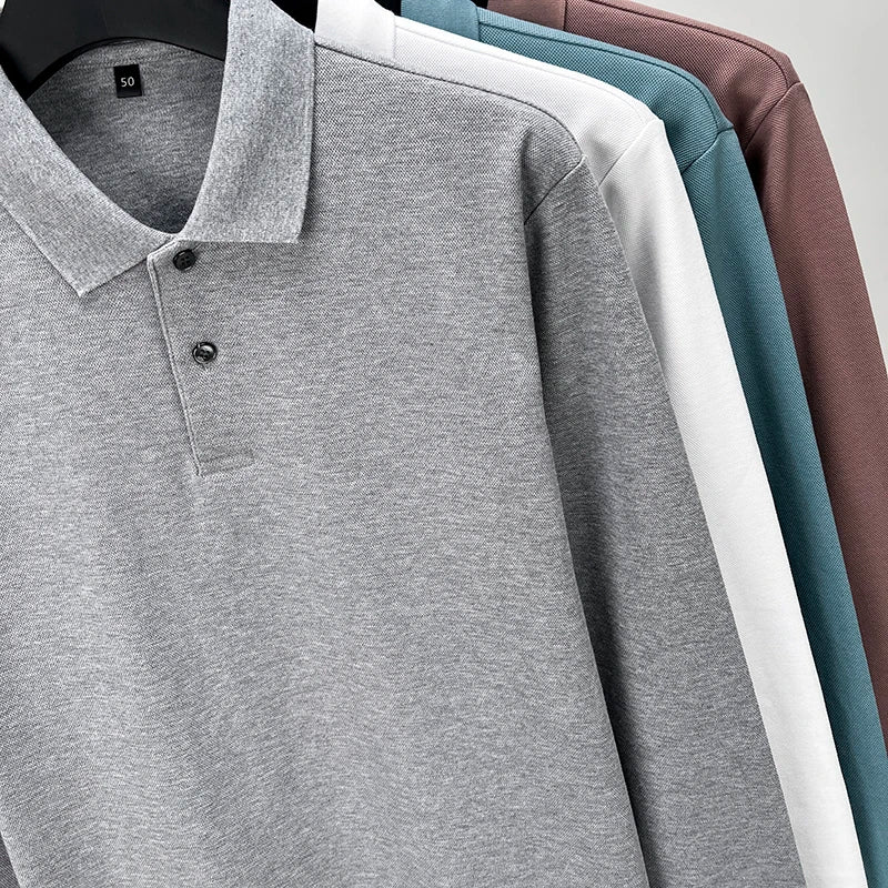 100% Cotton Polo Shirt, Four Seasons Universal  Leisure Long Sleeve, Breathable Lapels T-shirt, Perfect for Golf Sports Durable