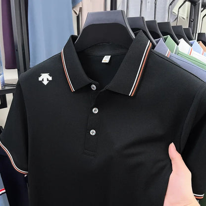 Men's High-End Luxury Brand Logo-Stamped Casual Polo Shirt Summer New Golf Breathable Business Short-Sleeve T-Shirt