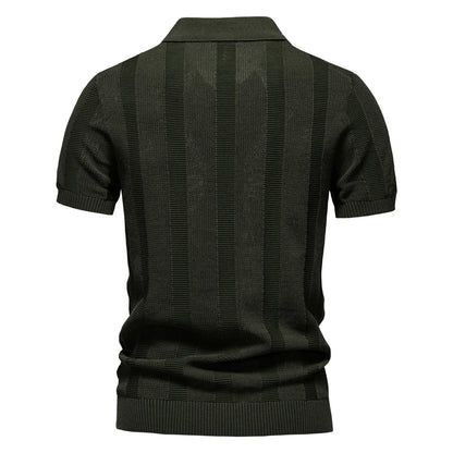 2025 Men's Solid & Striped Mesh Polo Shirt - Breathable Knit Casual Top with Turn-Down Collar