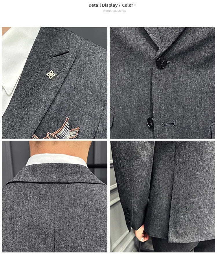 Slim Fit Men's Three Piece Suit Thin Single Button Notch Lapel Casual Fashion Cotton Blend Spring Autumn Wear for Youth