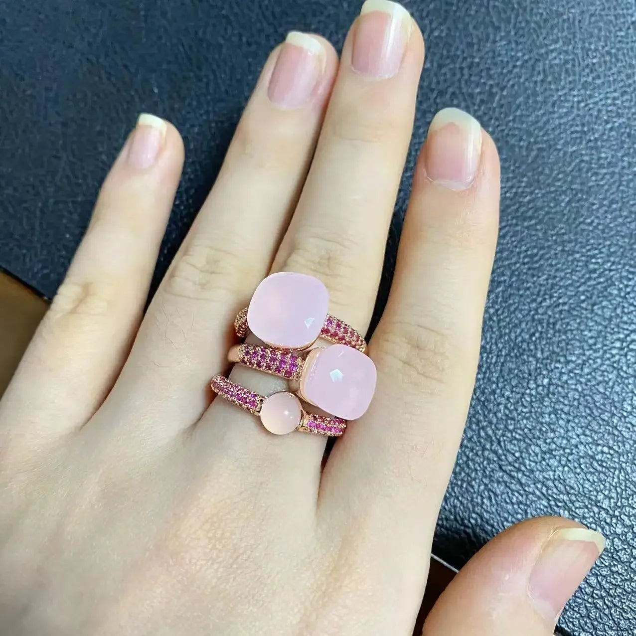 Conjunto de 3 anéis empilháveis ​​Nudo para mulheres, conjunto com cores mistas, cristais tipo bala incrustados, zircônia, ametista, topázio azul, joia redonda, presente
