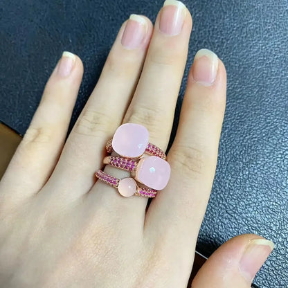 Conjunto de 3 anéis empilháveis ​​Nudo para mulheres, conjunto com cores mistas, cristais tipo bala incrustados, zircônia, ametista, topázio azul, joia redonda, presente