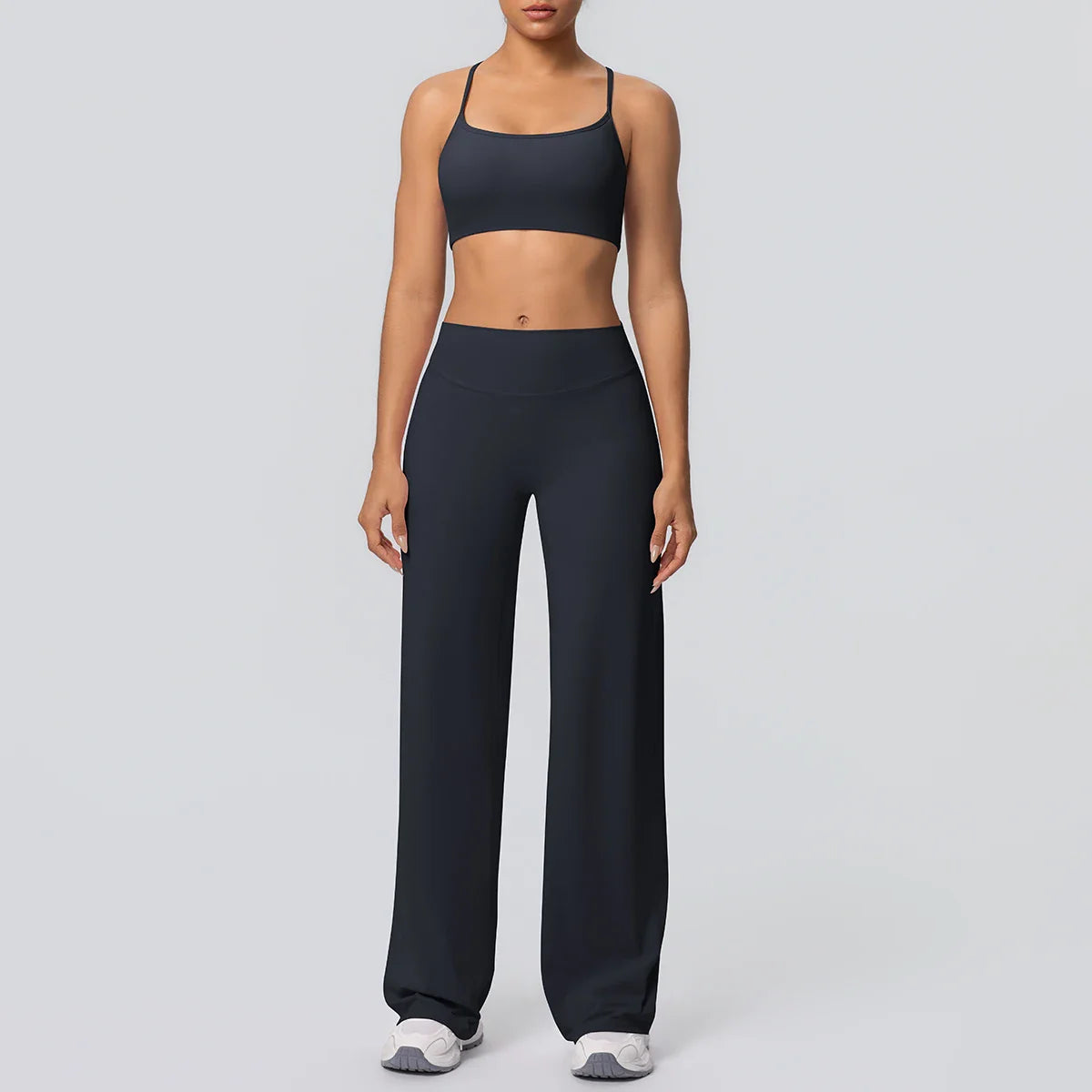 Women Gym Sports Yoga Suit Sexy Beautiful Back Yoga Underwear With Chest Pad Solid Color High Waisted Wide Leg Pants Yoga Set