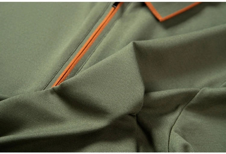 Men's Silk Zipper Polo Shirt Short Sleeve Mulberry T-Shirt Metal Zipper, Stand Collar Luxury Casual Summer Top Cotton&Linen Tee