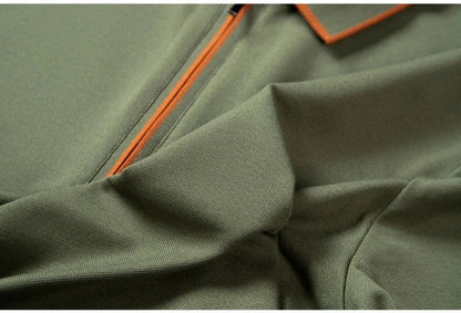 Men's Silk Zipper Polo Shirt Short Sleeve Mulberry T-Shirt Metal Zipper, Stand Collar Luxury Casual Summer Top Cotton&Linen Tee