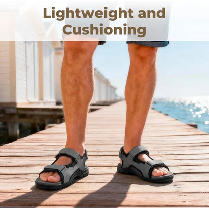 FitVille Mens Sandal Wide Toe Box Walking Athletic Sandals For Men With Arch Support Cushion Slip-Resistant Beach Sandals