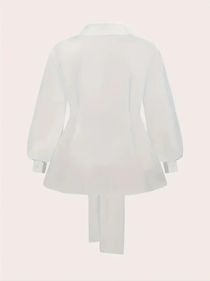 Plus Size 1XL-5XL Fashion Women‘s Solid Color Lapel Collar Blouse Ladies Casual Elegant Chic Top Long Sleeves Shirt