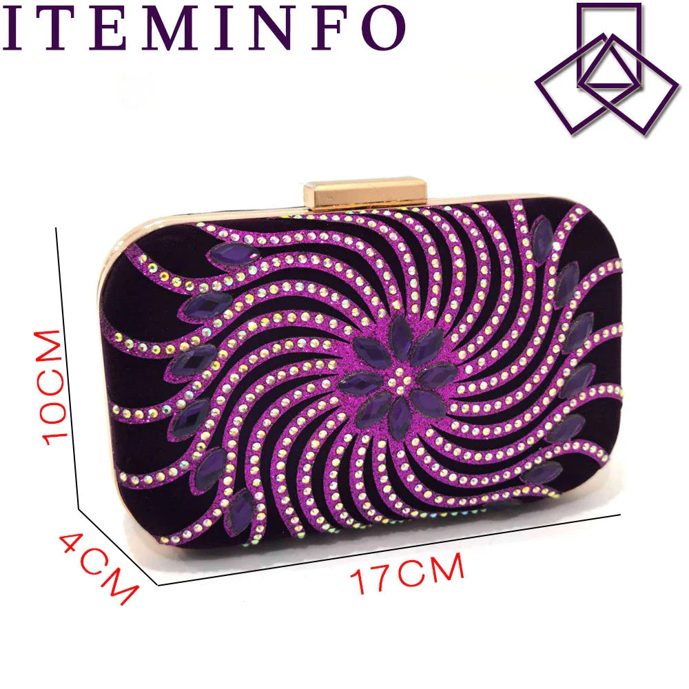 The Latest Italian Design Rotary Rhine-Diamond Floral Thick Heel Platform Women's Comfortable Shoes Bag and Shoe Set