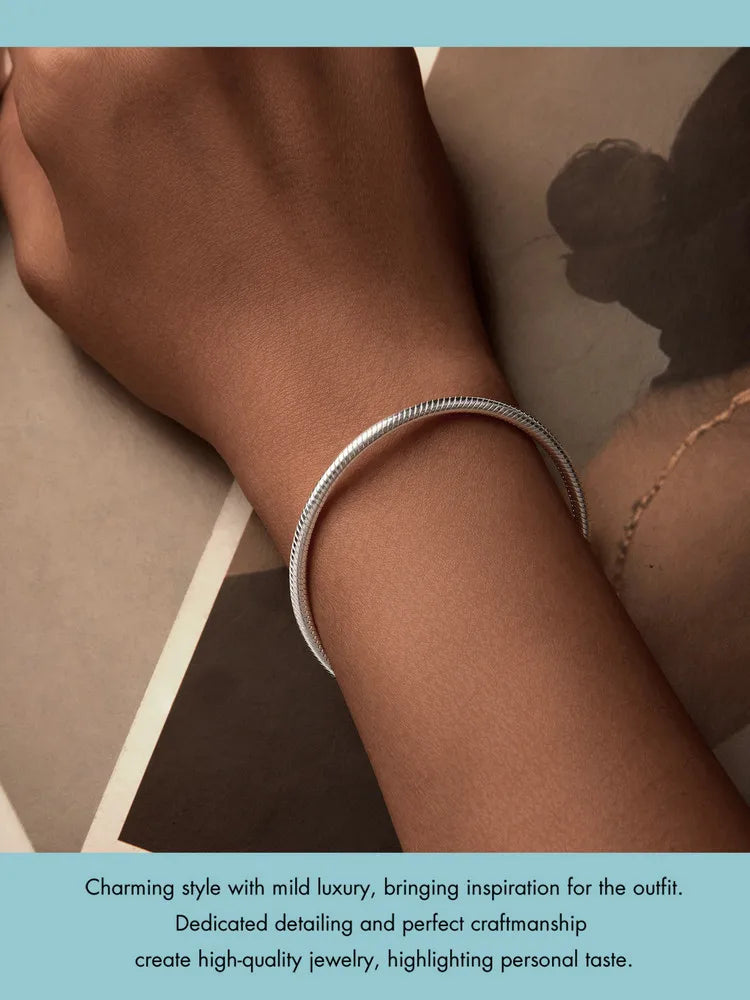 925 Sterling Silver Classic Family Forever Snake Chain Bracelets for Women Fine Jewelry 14CM 17CM 19CM
