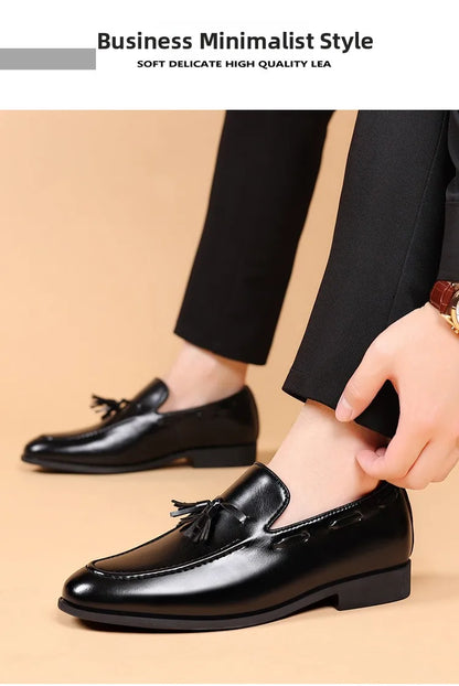 Summer New Large Size Men's Leather Shoes Business Formal Casual Wedding Knot Shoes round Toe Flat Heel Rubber Outsole