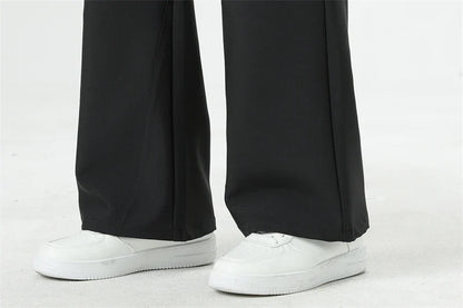 Men's Korean Fashion Small Flared Suit Pants Elastic Waist Drape Loose Straight Solid Color Business Office Casual Male Trousers
