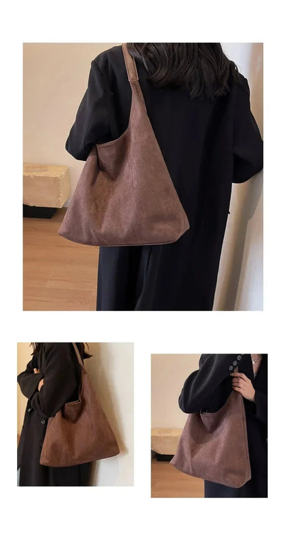 Korean suede bucket bag, women's casual commuting shoulder tote bag, autumn/winter 2025 new underarm set bag