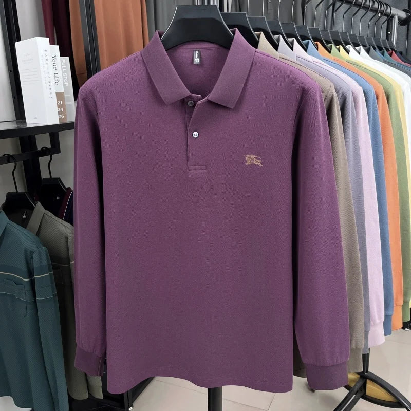 100% cotton long sleeve polo shirt spring and autumn fashion casual luxury brand exquisite embroidery lapel T-shirt new men wear
