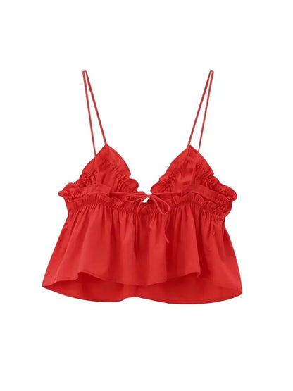 Women's Sexy Fashion Bow Tied Ruffled V-Neck Tank Top Thin Straps Backless Camisole Female Mujer