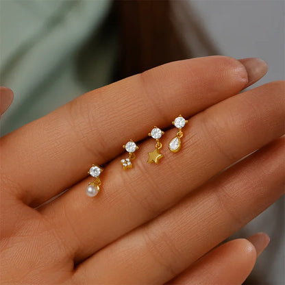 925 Sterling Silver Star/Flower/Pearl Zircon Dangle Earrings For Women 1pc Simple Earrings For Women Girl Wedding Gift