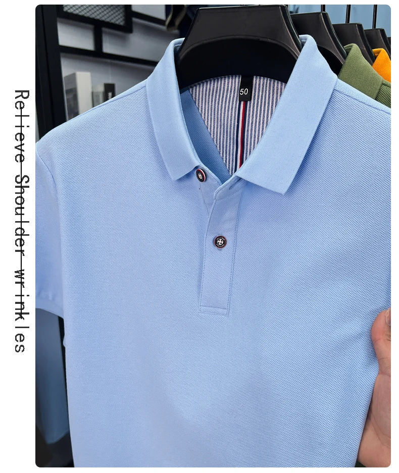 100% pure cotton high-end short sleeve polo shirt men's summer fashion new breathable Korean business casual golf brand T-shirt