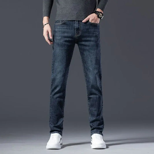 Autumn Winter High Quality Elastic Mens Jeans Cargo Slim Fit Denim Pencil Trousers Midweight Long PantsHighHigh  Jeans Man