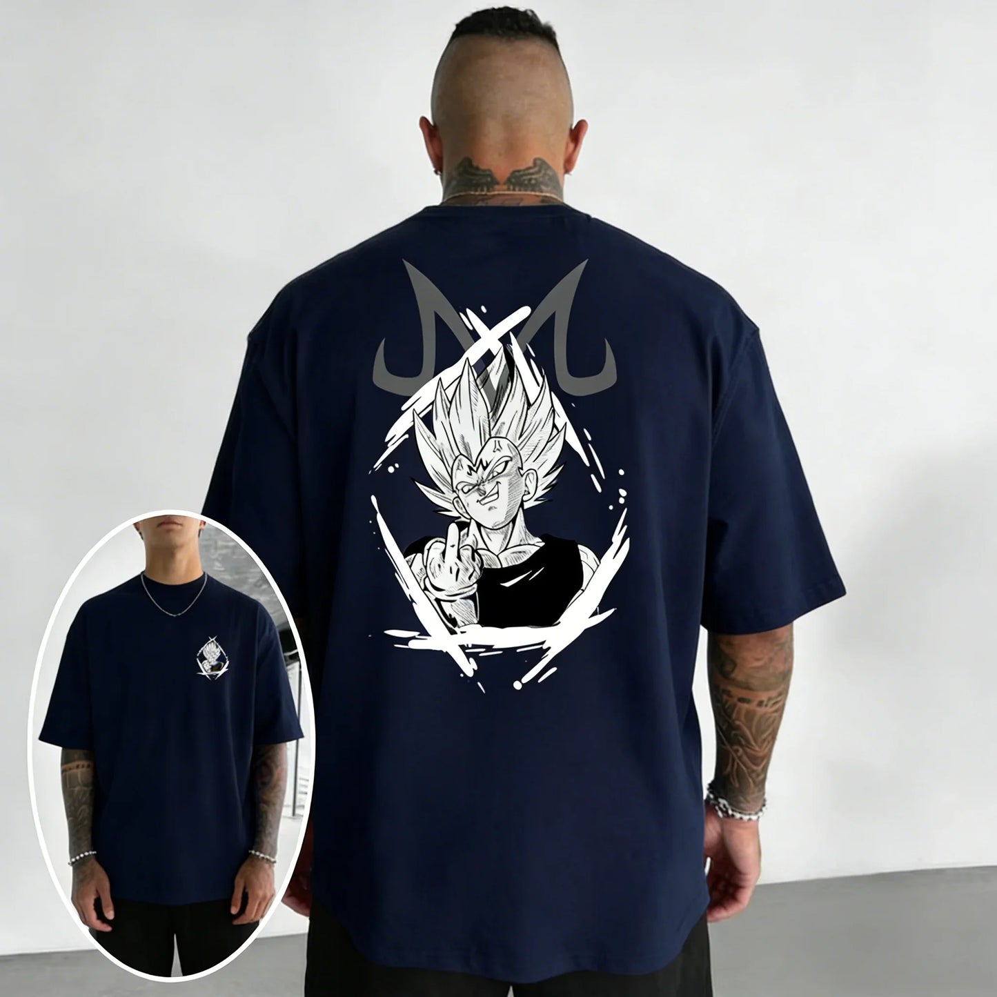 Oversized Cotton T-shirt Summer New Vegeta Print Men's Street Hip-hop Loose Casual Short Sleeved Top
