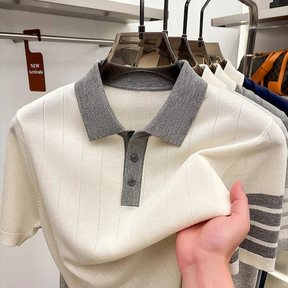 2026 Men's Short Sleeved Polo Shirt with High-end Feel, Summer Thin Design, Knitted Collar, Linen T-shirt As Base