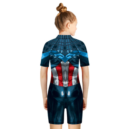 Children One Pieces Swimsuit Superhero 3D Print Playsuit Child Short Sleeve Swimwear Beach Bathing Suit Swim Wear For Boys Girls