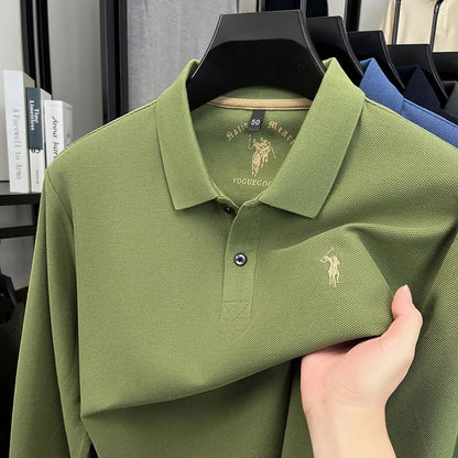 2025 New Cotton Long Sleeved T-shirt for Men, High End Embroidered Little Horse Logo Fashion Autumn/Winter Polo Top