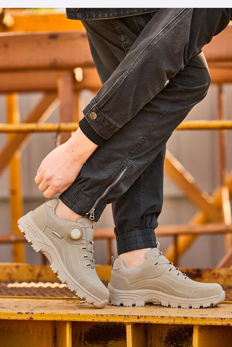 Men's Safety Shoes with Button Design Steel Toe Anti- Crush Resistant And Slip-Resistant Outsole for Outdoor Workshop Workwear