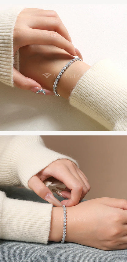 Round Cut 3mm Moissanite Tennis Bracelet 925 Sterling Silver Gold Plated Women Men's Bracelet Engagement Luxury Jewelry