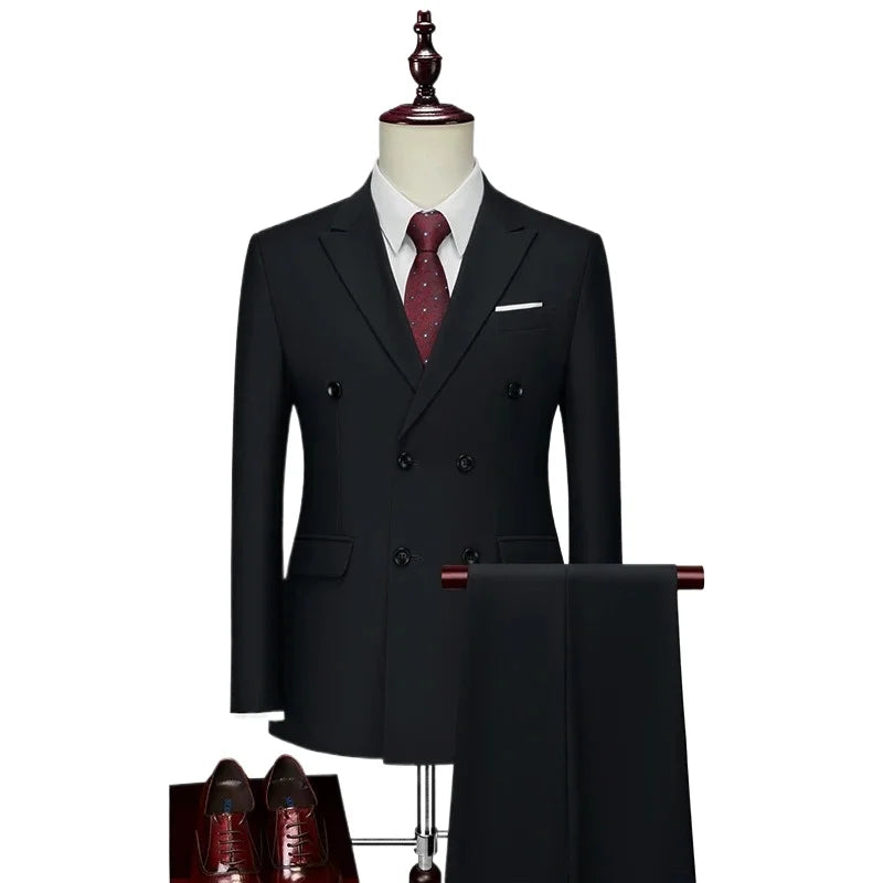 Double Breasted Mens Suit Four Seasons Wedding Business Formal Slim Fit Tuxedo Jacket Trouser Set
