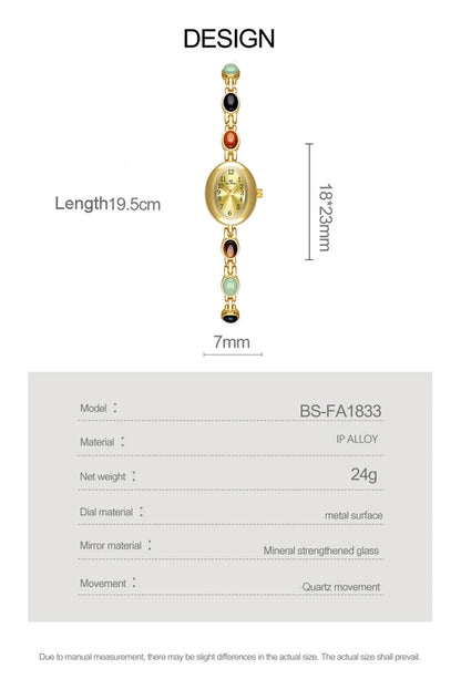 Luxury Vintage Quartz Women's Watches Fashion Natural Green Jade Bracelet Clock Numerals Small Oval Dial Watch Woman Accesories