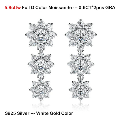 Luxury Sunflower 2.8-5.8cttw Full D Color Moissanite Drop Earrings for Women S925 GRA Certified Diamond Tassel Earring Gift