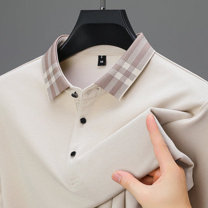 Light luxury brand polo shirt long sleeved spring and autumn new style comfortable and breathable casual striped lapel T-shirt