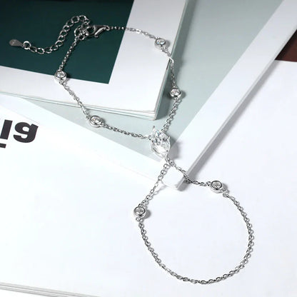 3EX Marquise Cut Moissanite Finger Chain Bracelets for Women 14-20cm Wrist Size Adjustable s925 Silver Hand Jewelry Gift