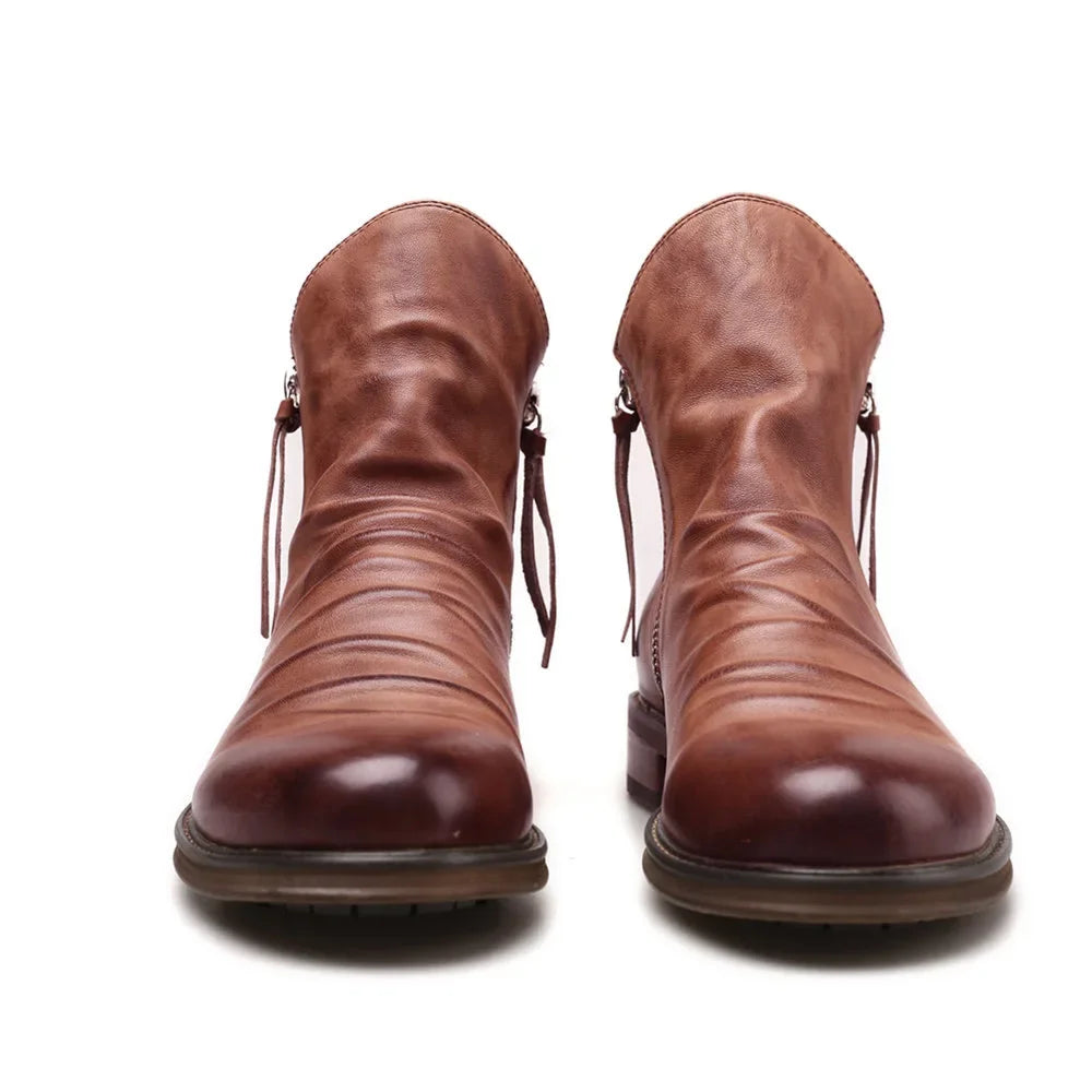 Men's Pu Boots Fashion Chelsea Men's Comfortable High Top Zipper Boots Non-slip Flat  Men's Boots Cowboy