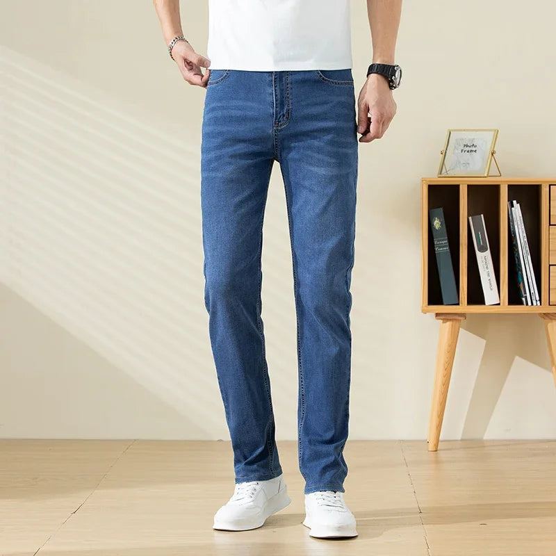 Summer Thin Mens Clothing Cowboys Slim Straight Jeans Men Denim Pants Casual Regular Fitness Men's Trousers Light Blue 2026 Y2K