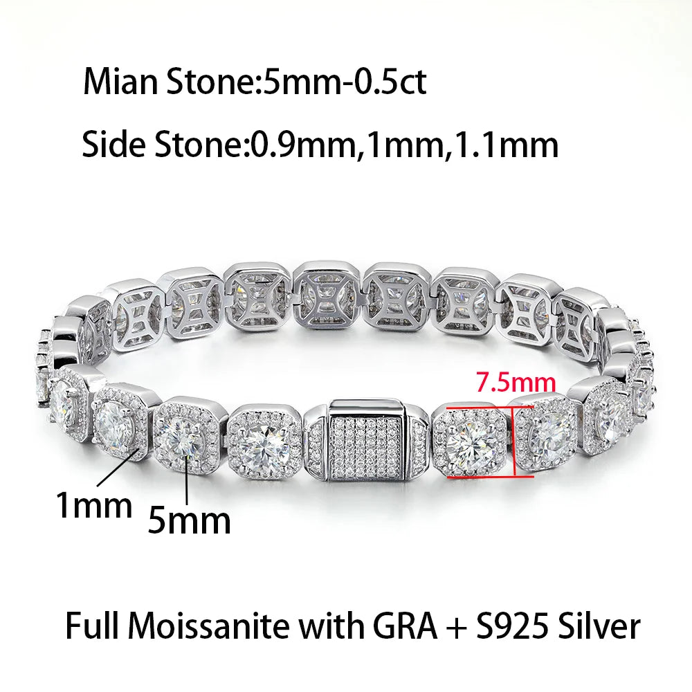 4mm 5mm 6.5mm Full Moissanite Bracelet for Man for Women Man S925 Silver Luxury Full Diamond Bracelet Party Fine Jewelry