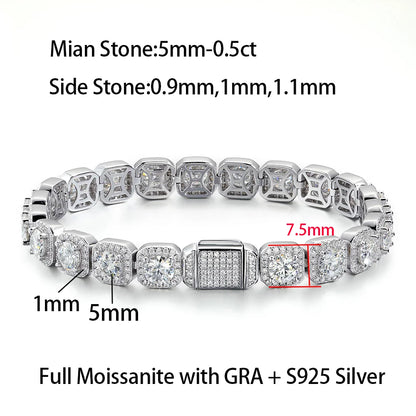 4mm 5mm 6.5mm Full Moissanite Bracelet for Man for Women Man S925 Silver Luxury Full Diamond Bracelet Party Fine Jewelry